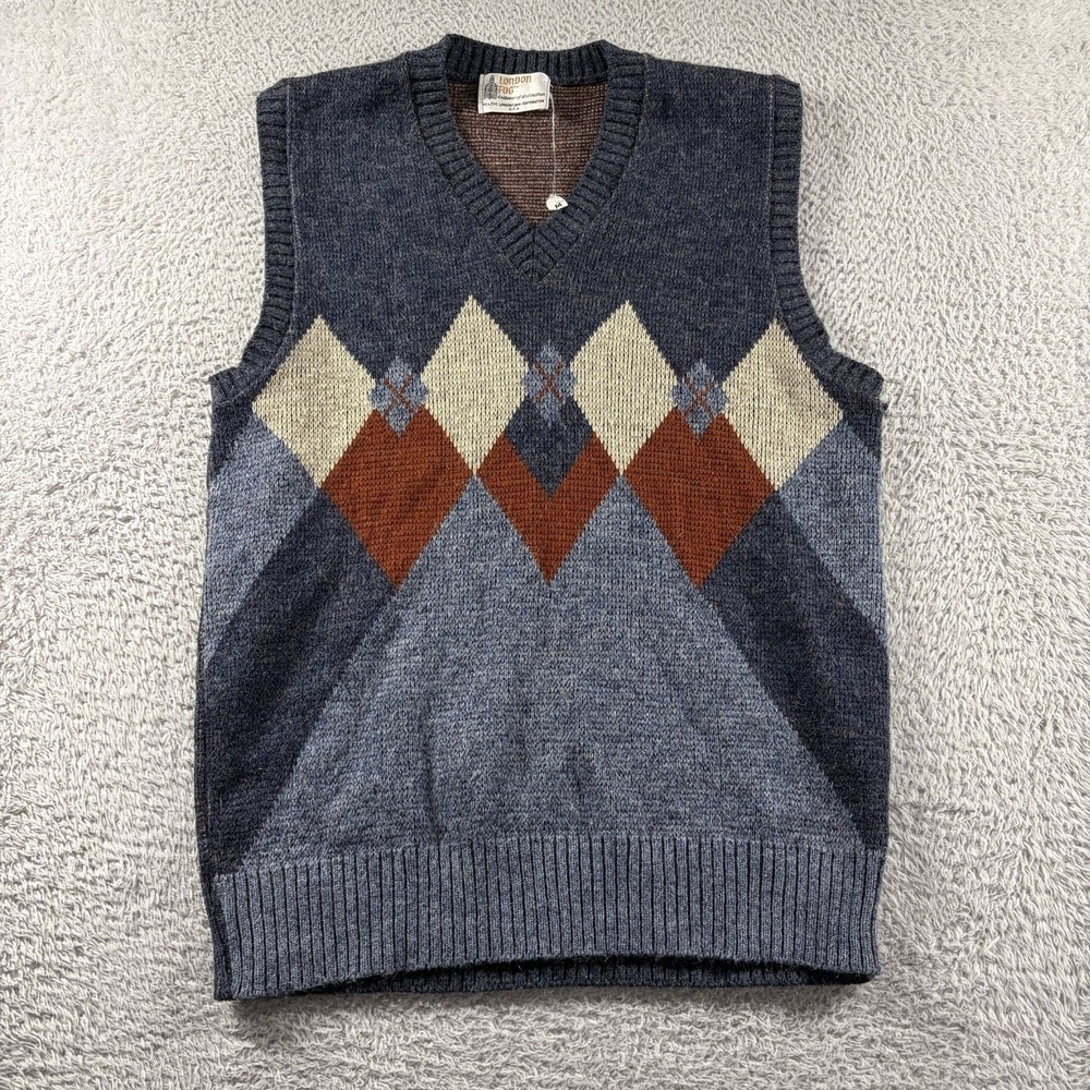 VINTAGE Wool Mohair Blend Sweater Vest Mens Medium Argyle Pattern London Fog